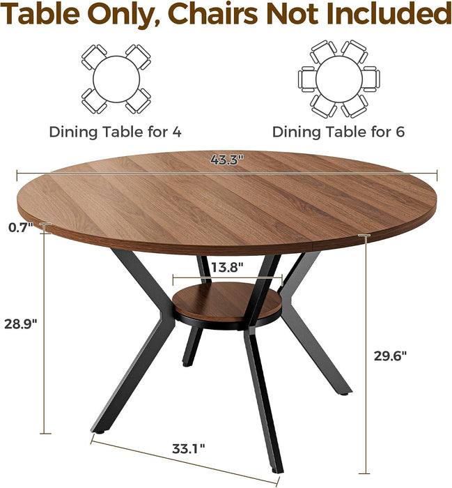round Dining Table for 4, 43" Farmhouse Kitchen Table with Storage