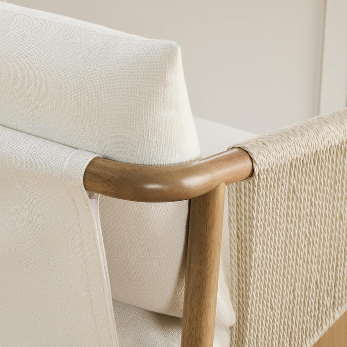 Paper Cord Braid Counter Height Barstools Set of 2, Fabric Upholstered Woven Rope Counter Stools with Back and Armrest for Kitchen Island Home Bar, 27" Seat Height, Cream