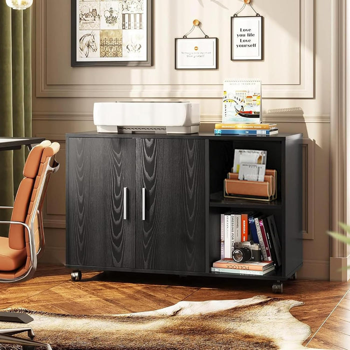 Office File Cabinet, Rolling Printer Stand, Black