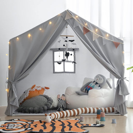 Kids Play Tent Indoor, Play Tents for Kids,  Large Playhouse Tent Play House with Padded Mat, Tent Castle for Toddlers, Play Cottage Kid Toys for Boy Girl Birthday Gift (Grey)