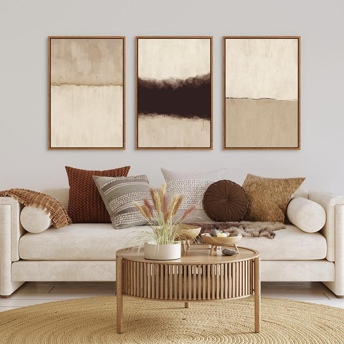 Neutral Abstract Wall Art Set of 3, 24"X36" Large Framed Textured Wall Decor, Minimalist Modern Wall Painting, Beige Black Canvas Art Print for Living Room, Bedroom, Dining Room, Office