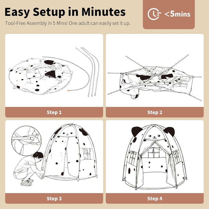 Kids Play Tent Little Mouse Design - Large 55" Indoor Playhouse with Premium Aluminum Poles, Soft Peach Skin Fabric, 1 Door & 3 Windows for Boys and Girls Ages 3+, Warm Play Room & Home Decor (Mousie)