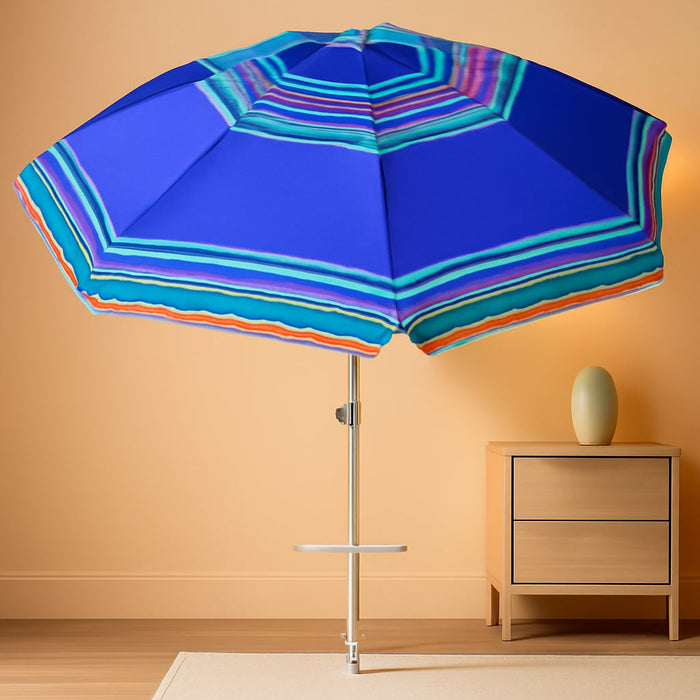 7Ft Heavy Duty High Wind Beach Umbrella Parasols with Sand Anchor & Tilt Sun Shelter, UV 50+ Protection Outdoor Sunshade Umbrellas Carry Bag for Patio Garden Pool Backyard Stripe Blue