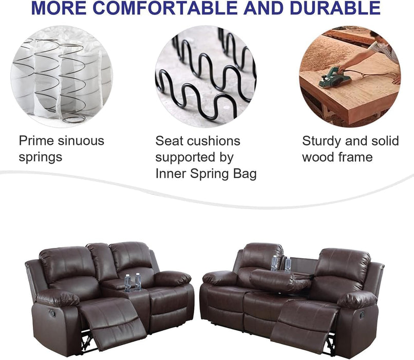 Bonded Leather Living Room Furniture Set Reclining Sofa Set Loveseat Furniture Sets in Living Room Sofa Recliners (Sofa+Loveseat, Brown)