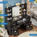 Black Vanity Desk with Mirror and Lights, 3 Lighting Modes Brightness Adjustable, Makeup Vanity Table with 7 Drawers, 6 Shelves and Power Outlet, Girls Vanity, Dressing Table for Bedroom