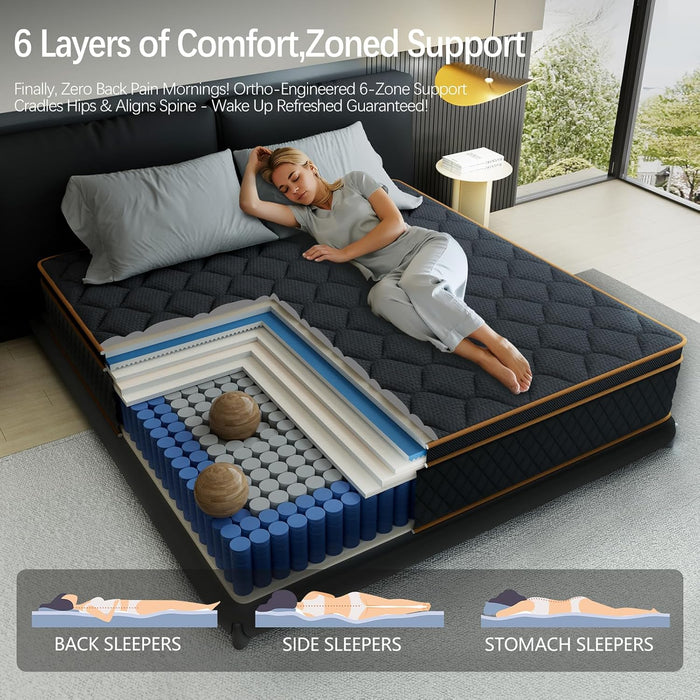14 Inch King Size Mattress in a Box,Gel Hybrid Memory Foam Individually Wrapped Pocket Springs for Motion Isolation,Pressure Relief,Certipur-Us,Medium Firm-Black
