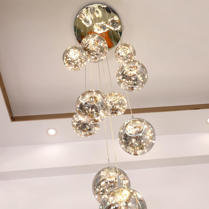 Grey LED Staircase Crystal Chandelier Adjustable Length