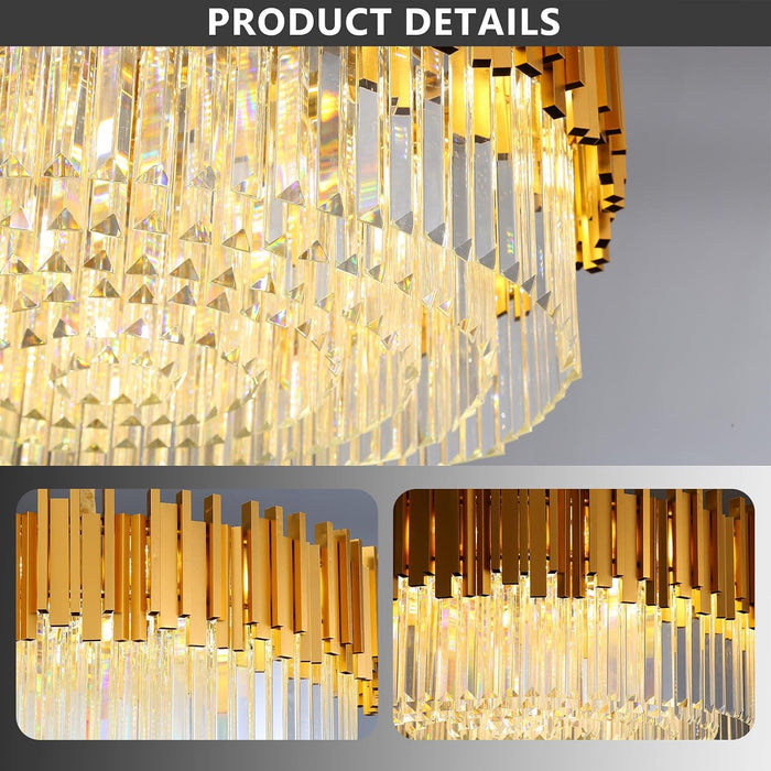32" Large Crystal Chandelier Dining Room 1 Tiers Light Fixtures Chandelier round Chandeliers for Living Room Kitchen Island Foyer Entryway Gold