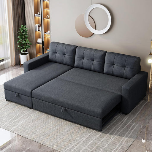 Storage Sectional Sofa Bed Dark Grey, L-Shaped, 81.5"