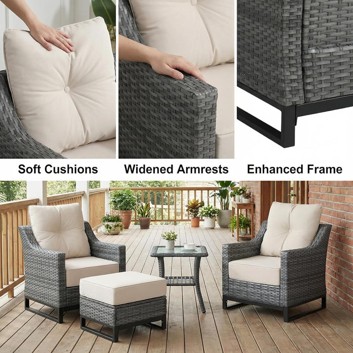 3 Pack Patio Furniture Set with 6" Thick Cushions,  Rattan Wicker Patio Set with Two Outdoor Chairs and Table, High Back Rattan Chair with Comfy Cushions for for Porch, Garden Poolside Balcon