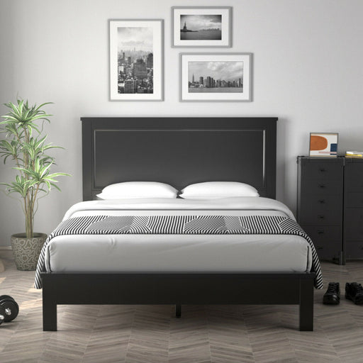 Queen Size Bed Frame Platform Slat High Headboard Bedroom with Rubber Wood Leg