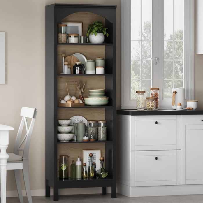 Arched Veneered FiveTier Bookcase 71Inch Tall Ebony