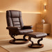 Faux Leather Reclining Chair, Swivel Ottoman Chair, Recliner with Ottoman with High Back and Wood Frame for Living Room, Brown