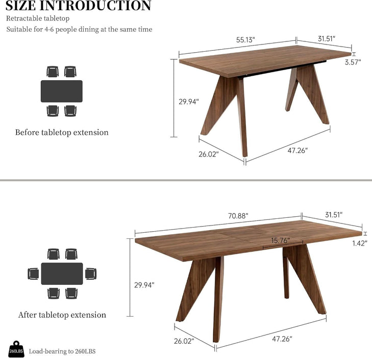 Expandable Dining Table Set for 6, Modern Kitchen Table Set