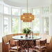 Boho Rattan Chandelier Four Light Fixture Goldtone