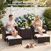 Patio Chair with Ottoman, 5 Pieces Patio Furniture Set Small Balcony Furniture, Rattan Patio Chairs Set of 2 with Glass Table for Front Porch Garden (Beige)