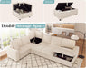 130Inch Beige Corduroy Sectional Sofa Bed StorageCompartment