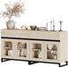 2 in 1 Multifunctional Sideboard Buffet Cabinets with 4 Glass Doors, Modern Sideboard Credenza, Coffee Bar Cabinet for Living Room, Kitchen, Light Oak