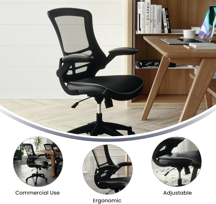 Kelista Mid-Back Swivel Office Chair with Adjustable Seat Height, Ergonomic Mesh Desk Chair with Leathersoft Seat, Black