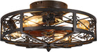 20" Caged Farmhouse Flush Mount Ceiling Fan with Light and Remote Control Bladeless Low Profile Ceiling Fans with Lights Enclosed Vintage Fan 6 Speed Reversible for Kitchen, Bedroom