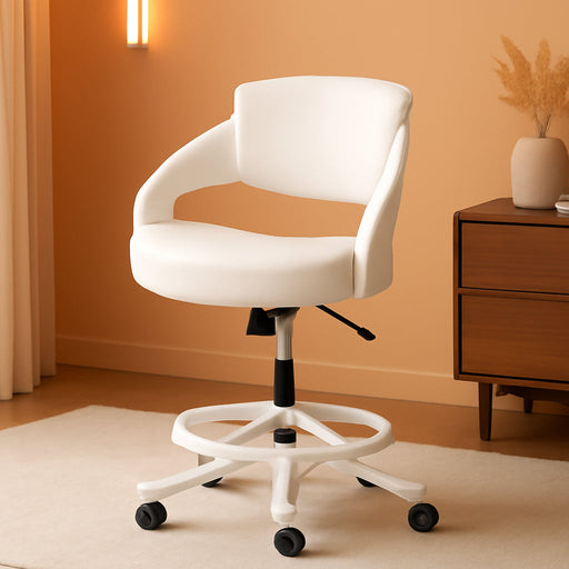 Ergonomic Drafting Chair,Standing Computer Desk Chair,Foot Ring,Lumbar Support,Swivel Task Chair - White