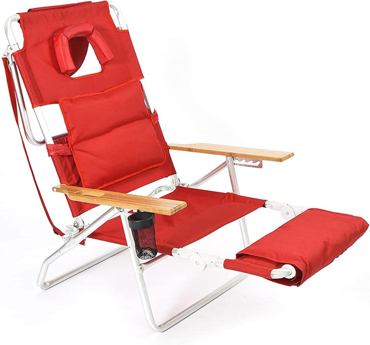 Deluxe 3N1 Lightweight Lawn Beach Reclining Lounge Chair with Footrest, Outdoor Furniture for Patio, Balcony, Backyard, or Porch, Red