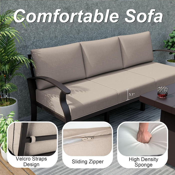 Aluminum Patio Furniture Set with round Coffee Tables, 5-Seat Outdoor Sectional Furniture W/5.1" Cushions, Patio Conversation Set for Porch, Backyard, Poolside-Sand