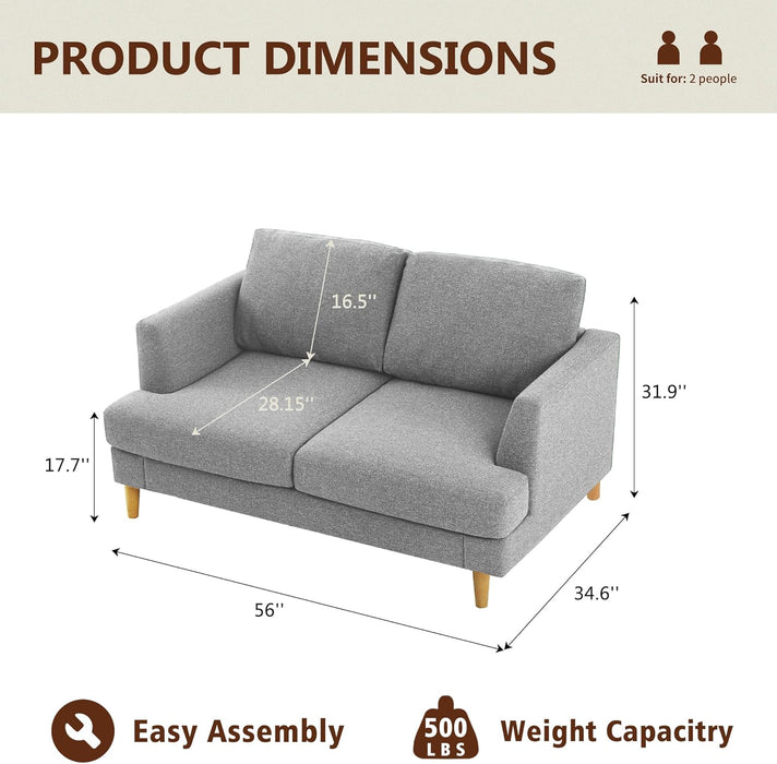 Light Grey Small Loveseat Sofa: Mid-Century Modern Style