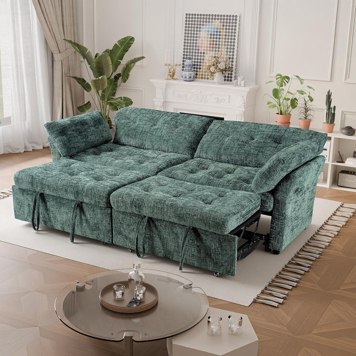 3 in 1 Sleeper Sofa Bed Reclining Convertible Couch with USB & Wheels – Adjustable Lounge Chair for Living Room Apartment 3-Seater 89.8 Inch in Green