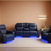 Breathable Leather Power Recliner Sofa Set, 3 Piece Living Room Furniture Set, Electric Reclining Couch Loveseat Chair with Cup Holders, LED Light, USB Port and Storage for Home Theater (Blue-Gray)