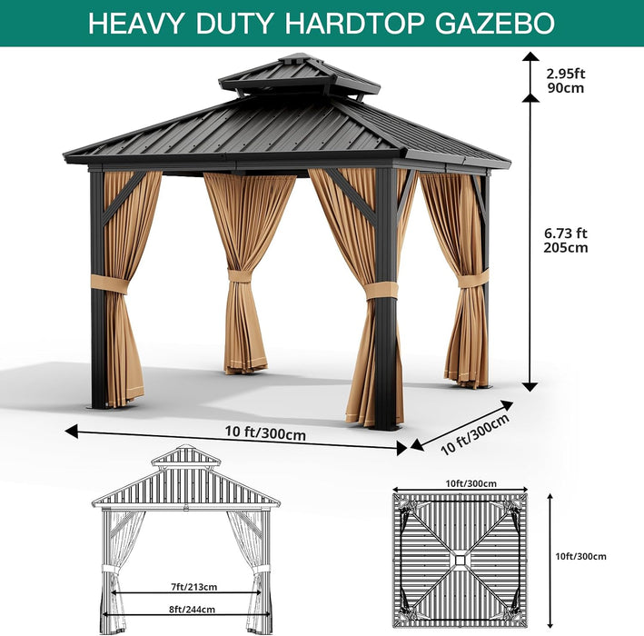 10x10 Durable Aluminum Hardtop Gazebo Permanent Pavilion