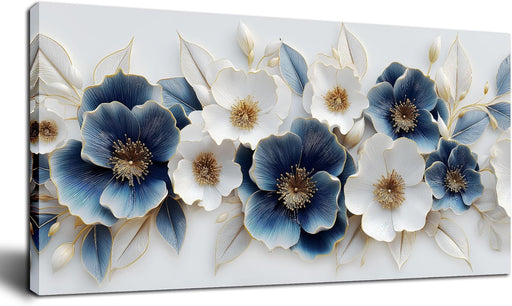 Large Canvas Wall Art for Living Room Blue and White Floral Print Painting Wall Decor for Bedroom Office Modern Home Botanical Framed Wall Decorations Artwork Size 20X40 Ready to Hang