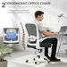Ergonomic Office Chair - Desk Chair with Flip-Up Armrests & 135° Recline, Adjustable Lumbar Support - Space-Saving Task Chair for Business/Team Office & Home (White Frame-Black, 300Lbs)