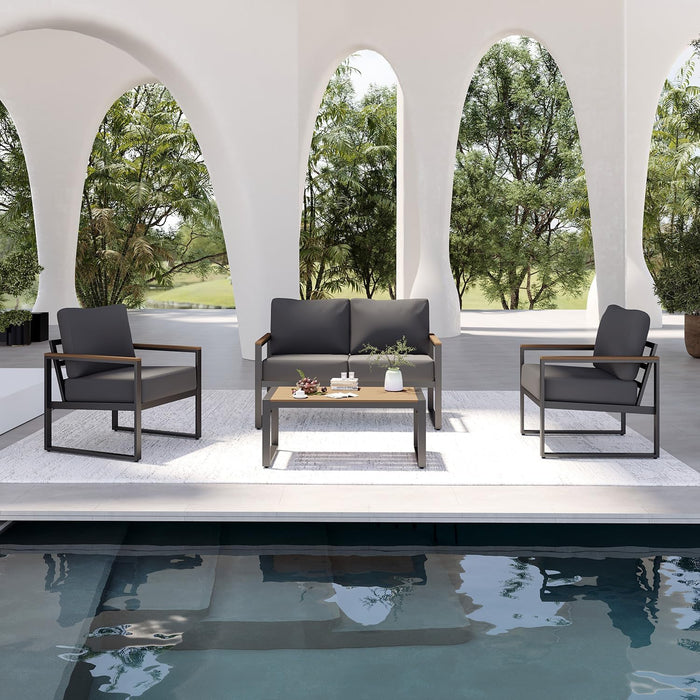 4 Piece Patio Furniture Set, Outdoor Patio Furniture with Thick Cushions, Modern Metal Outdoor Conversation Sets with Coffee Table for Porch, Balcony, Deck Dark Grey