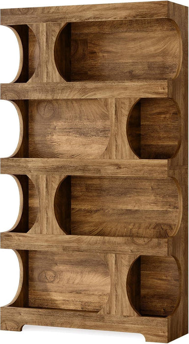 71" Tall Bookcase, 4-Tier S-Shaped Bookshelf, Wood Decorative Storage Shelving, Modern Freestanding Display Shelves, Large Library Book Shelf Unit for Home Office Living Room Bedroom, Brown