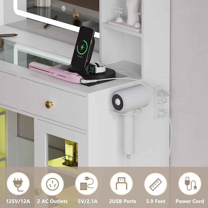 White Cosmetic Vanity Desk With Illuminated Mirror