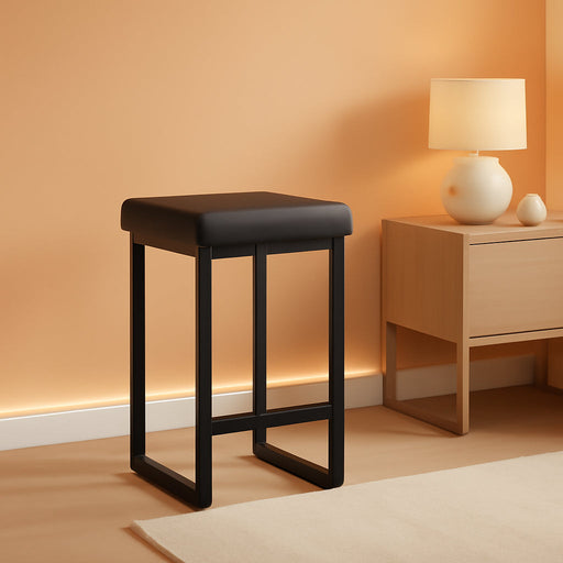 Bar Stools Set of 4, 24.6" Counter Height Backless Barstools | Black Upholstered PU Leather Seats, Metal X-Frame & Footrest, Modern Kitchen Stools for Home Bar, Dining Room