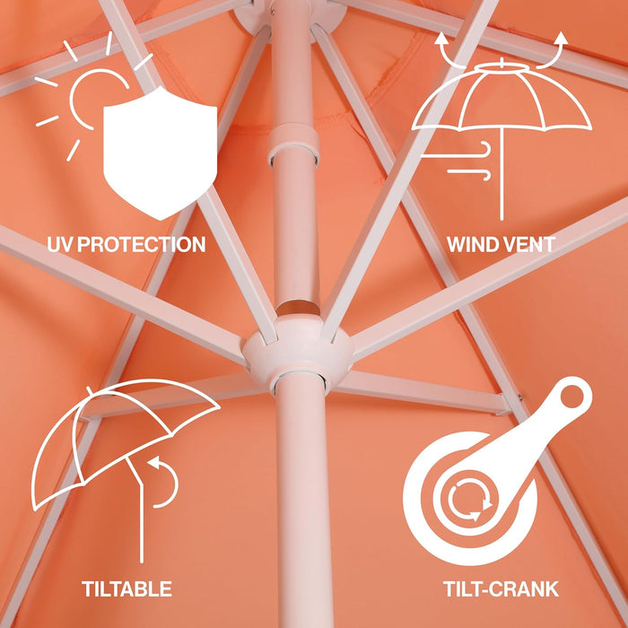 UMB1001 Collins 9 Ft. Classic Cottage Tassel Market Patio Umbrella with Auto-Tilt, Crank, Wind Vent and UV Protection