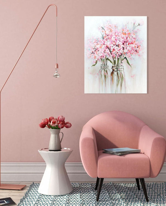 Abstract Bouquet Canvas Wall Art: Pink Flower in Vase Artwork Hand Painted Oil Painting for Teen Girl Bedroom Floral Picture Poster for Living Room Decor 24" X 30"