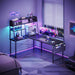 L Shaped Gaming Desk with Led Lights, 51 Inch Reversible Gaming Computer Desk with Display Shelves, PC Gamer Desk Gamer Table with Storage Bag, L Desk for Game, Black