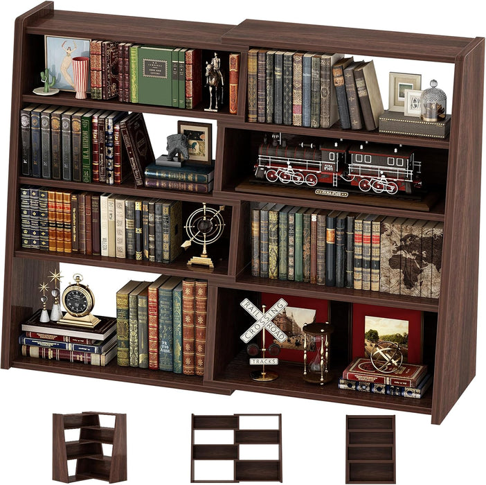 Expandable Corner Bookshelf Black Walnut Narrow Wood