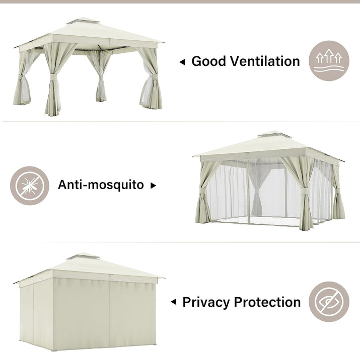 12x12 Patio Gazebo Cream White PrivacyScreen Weatherproof