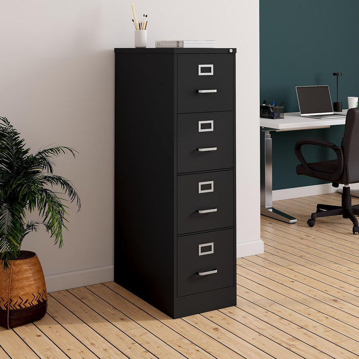 4-Drawer Vertical File Cabinet, Letter/Legal, Locking, Black