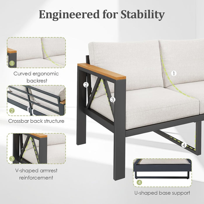 Aluminum Outdoor Patio 2 PCS Armchair Set, Washable Thick Cushions, All-Weather Modern Metal Furniture for Garden, Backyard, Porch, Oatmeal