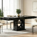 Dining Table for 4-6 People, 55 Inches Dinner Table with Drawers and Open Storage, Wooden Pedestal Base, Rectangular Farmhouse Kitchen Table for Kitchen, Living Room (Marble Black)
