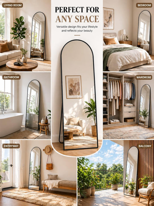 Full Length Mirror, Arched Floor Mirror Freestanding, Floor Standing Full Body Mirror with Stand for Bedroom, Hanging Mounted for Living Room Cloakroom