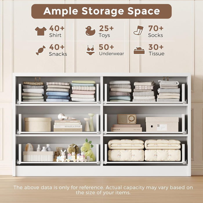53" Wide 6 Drawer Dresser for Bedroom, Modern Simple Wood Dresser Chest of Drawers Closet Store Organizer for Living Room, Hallway (White, 15.4" D X 53.1" W X 30.9" H (6 Drawers))