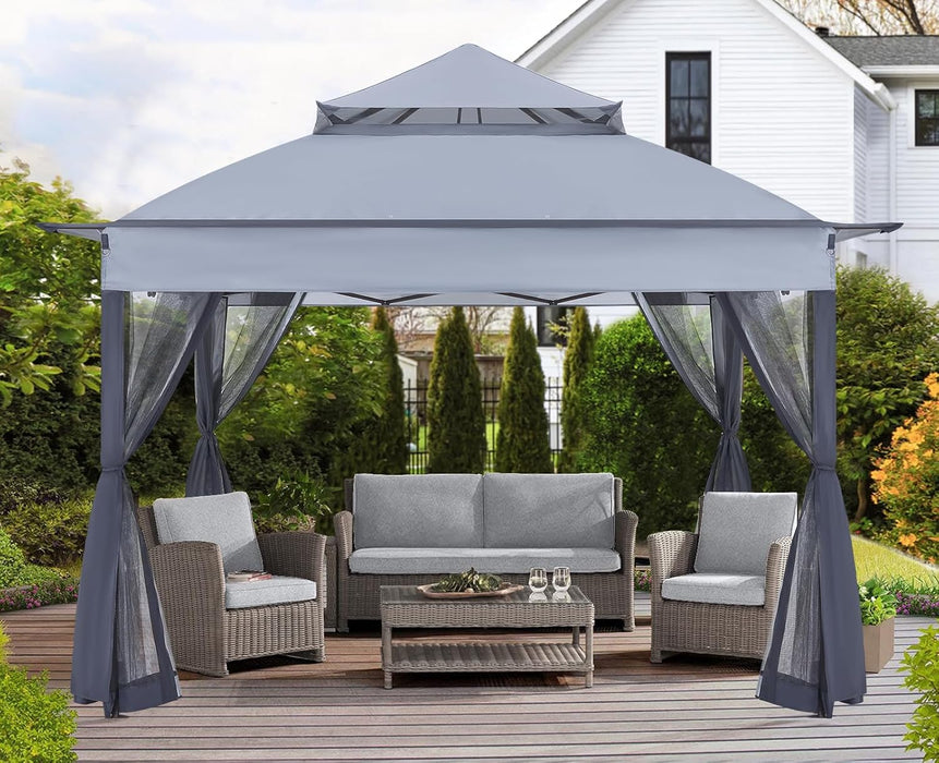 Pop up Gazebo 11X11 - Outdoor Canopy Tent with Mosquito Netting for Patio Garden Backyard (Gray)