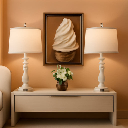 23'' Table Lamps Set of 2, Lamps for Bedroom, USB C+A Ports, Beige