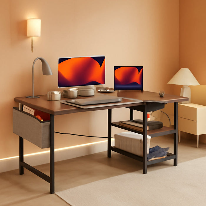 L Shaped Desk, 40 Inch Computer Desk with Reversible Storage Shelves Home Office Corner Desk Study Writing Table, Deep Brown